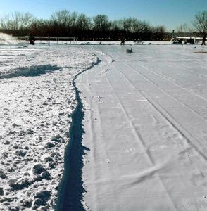 Snow is easily cleared from a single ply white membrane roof